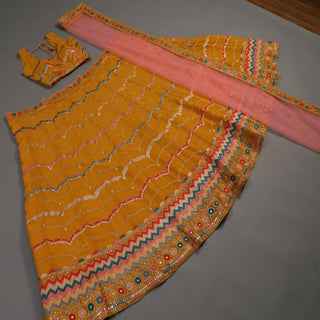 Mustard Sequins Embroidered Georgette Lehenga Choli Clothsvilla
