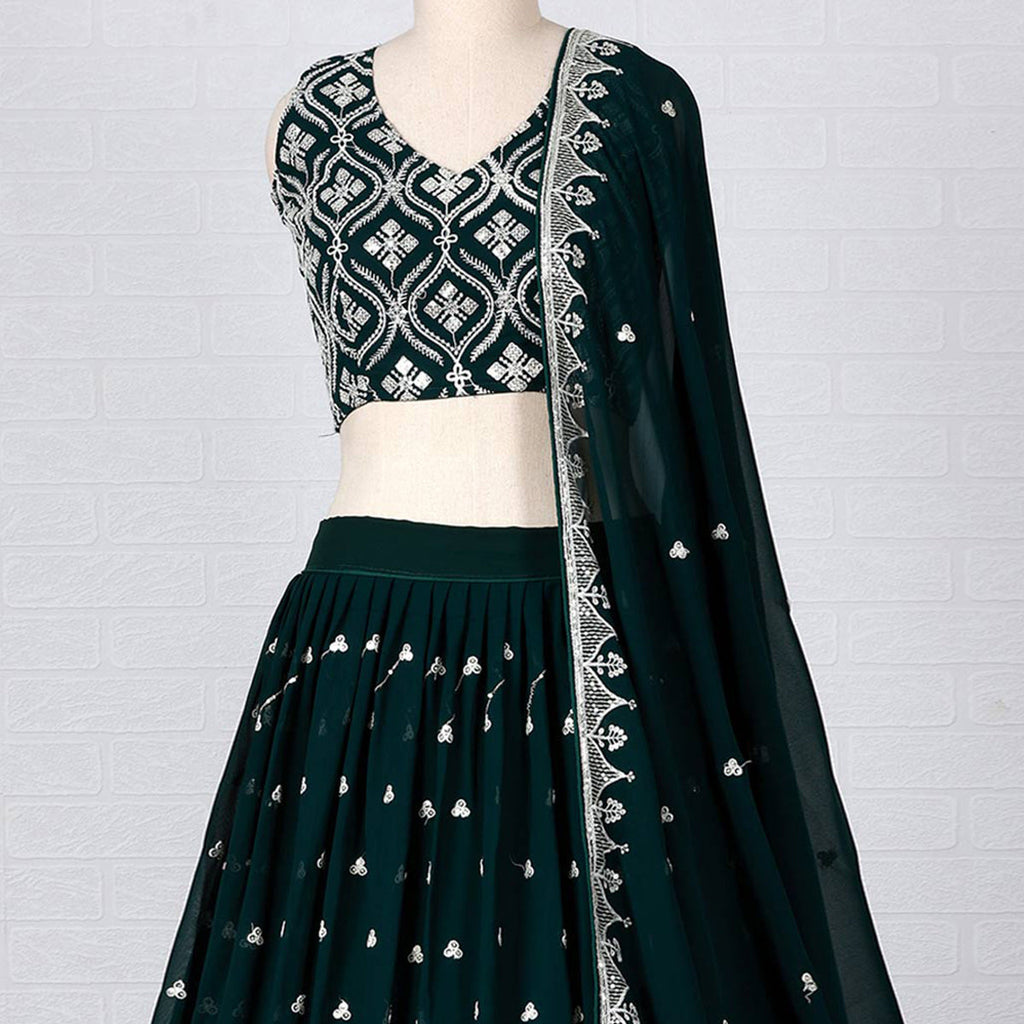 Teal Green Sequins Embroidered Georgette Lehenga Choli Clothsvilla