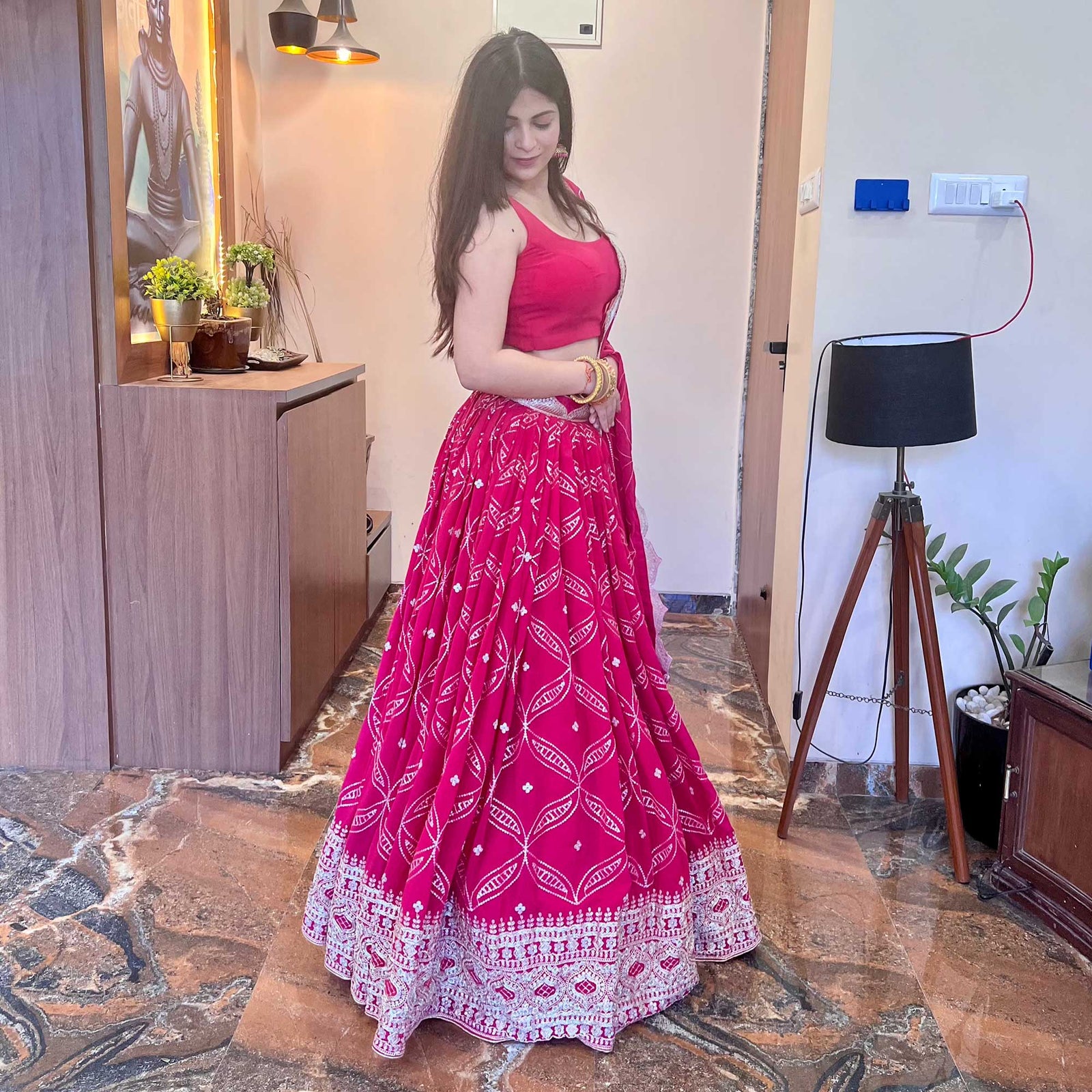 Pink Floral Sequins Embroidered Georgette Lehenga Choli Clothsvilla