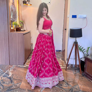 Pink Floral Sequins Embroidered Georgette Lehenga Choli Clothsvilla