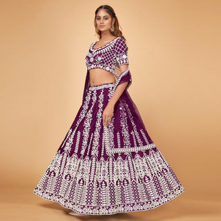 Purple Floral Embroidered Chiffon Lehenga Choli Clothsvilla