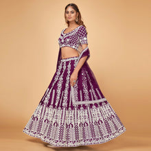 Load image into Gallery viewer, Purple Floral Embroidered Chiffon Lehenga Choli Clothsvilla