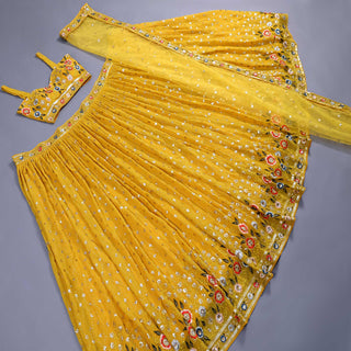 Mustard Sequins Embroidered Georgette Lehenga Choli Clothsvilla