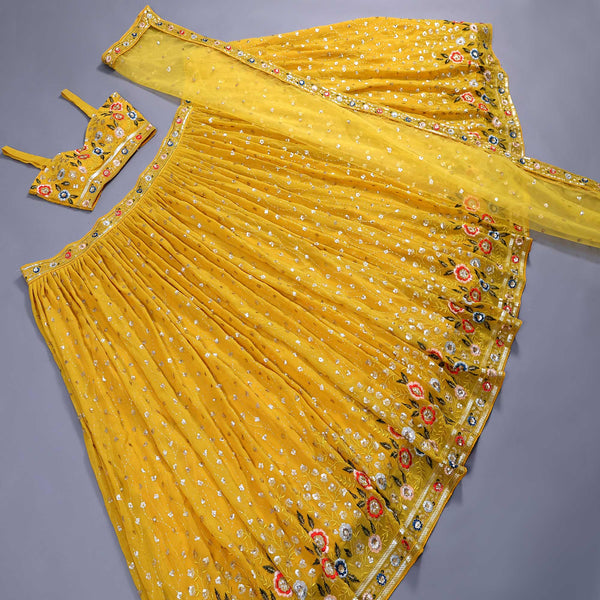 Mustard Sequins Embroidered Georgette Lehenga Choli Clothsvilla