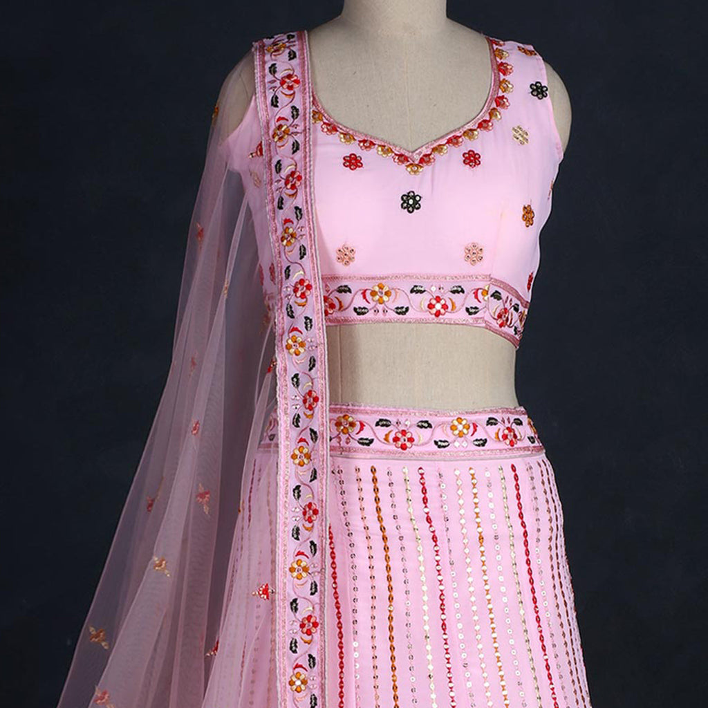 Pink Sequins Embroidered Georgette Lehenga Choli Clothsvilla