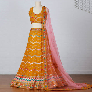 Mustard Sequins Embroidered Georgette Lehenga Choli Clothsvilla