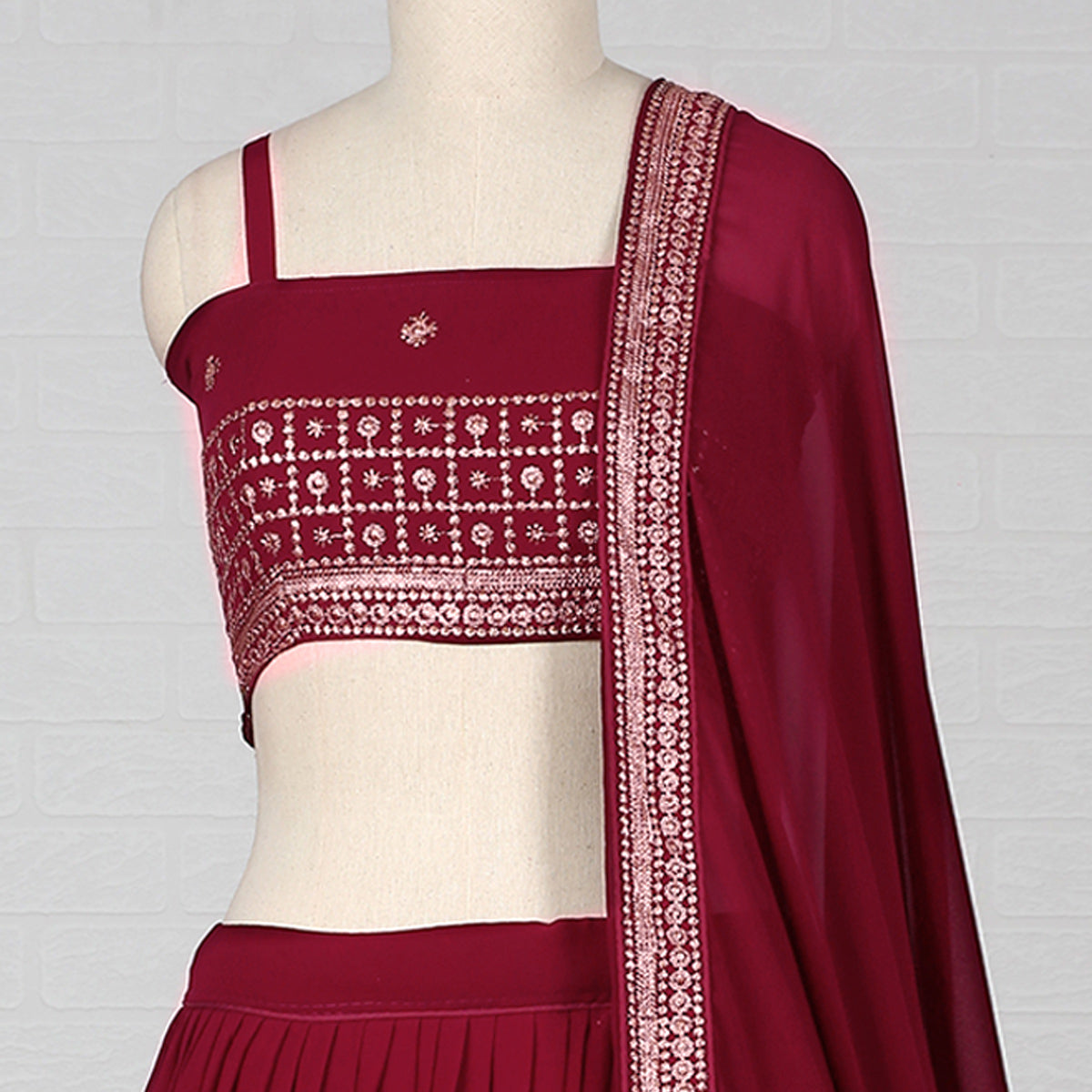 Maroon Embroidered Georgette Lehenga Choli Clothsvilla