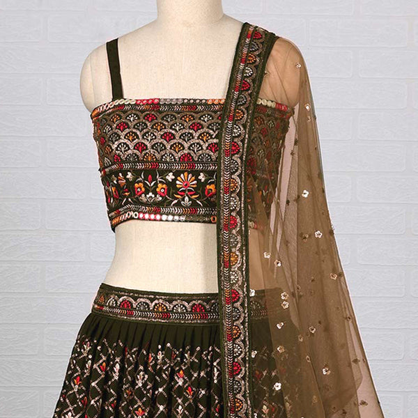 Mehendi Green Sequins Embroidered Georgette Lehenga Choli Clothsvilla