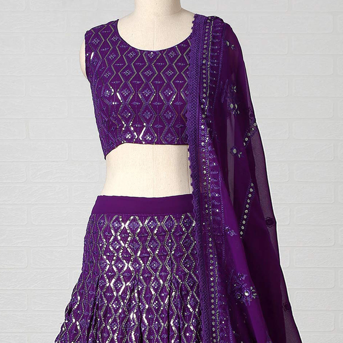 Purple Sequins Embroidered Georgette Lehenga Choli Secondary image