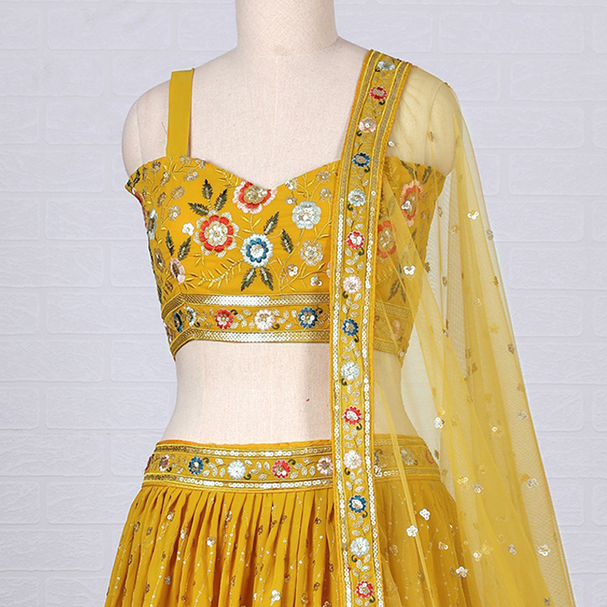 Mustard Sequins Embroidered Georgette Lehenga Choli Clothsvilla