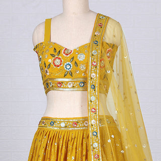 Mustard Sequins Embroidered Georgette Lehenga Choli Clothsvilla