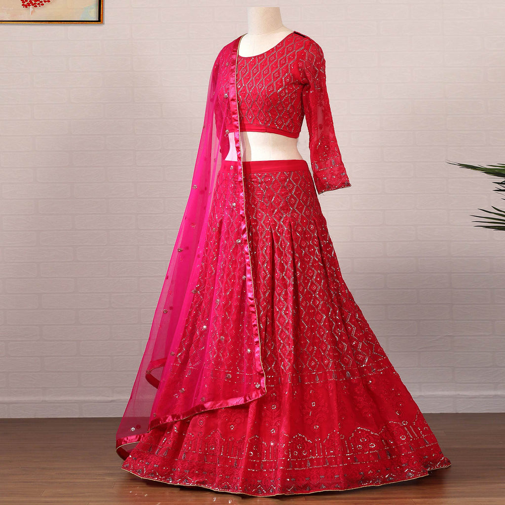 Pink Sequins Embroidered Georgette Lehenga Choli Clothsvilla