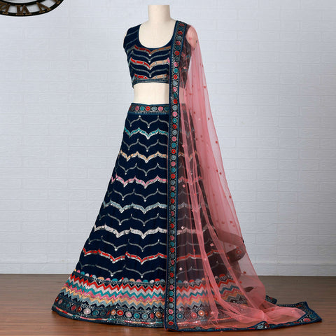 Dark Blue Sequins Embroidered Georgette Lehenga Choli Clothsvilla Main image