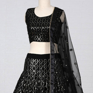 Black Sequins Embroidered Georgette Lehenga Choli Clothsvilla