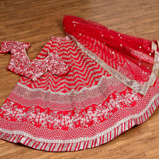 Red Sequins Embroidered Georgette Lehenga Choli Clothsvilla