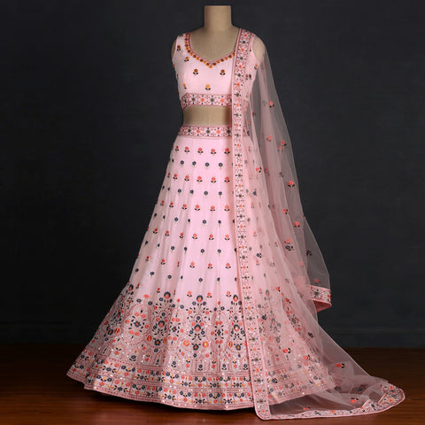 Baby Pink Sequins Embroidered Georgette Lehenga Choli Clothsvilla Main image