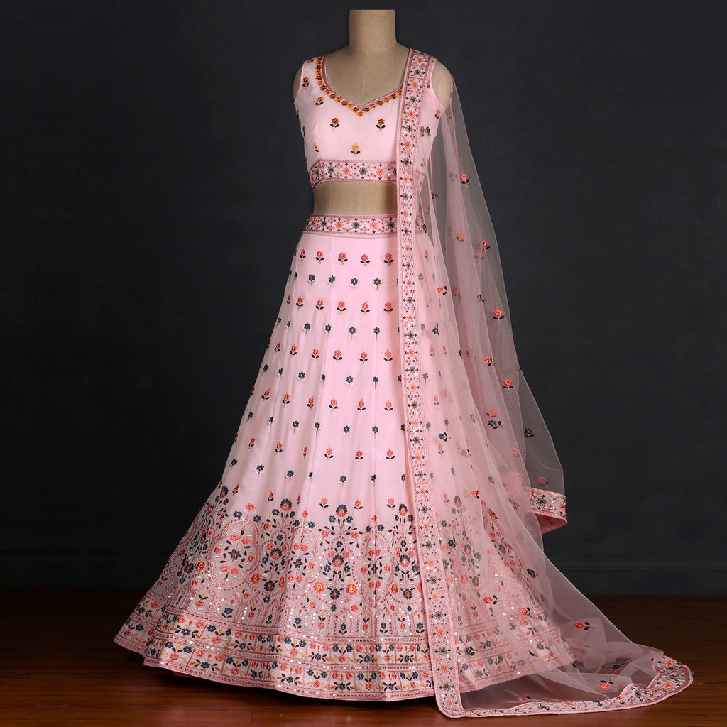 Baby Pink Sequins Embroidered Georgette Lehenga Choli Clothsvilla