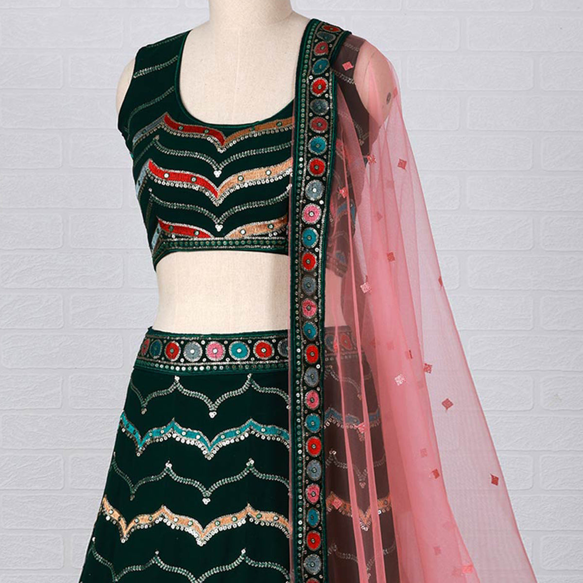 Green Sequins Embroidered Georgette Lehenga Choli Clothsvilla
