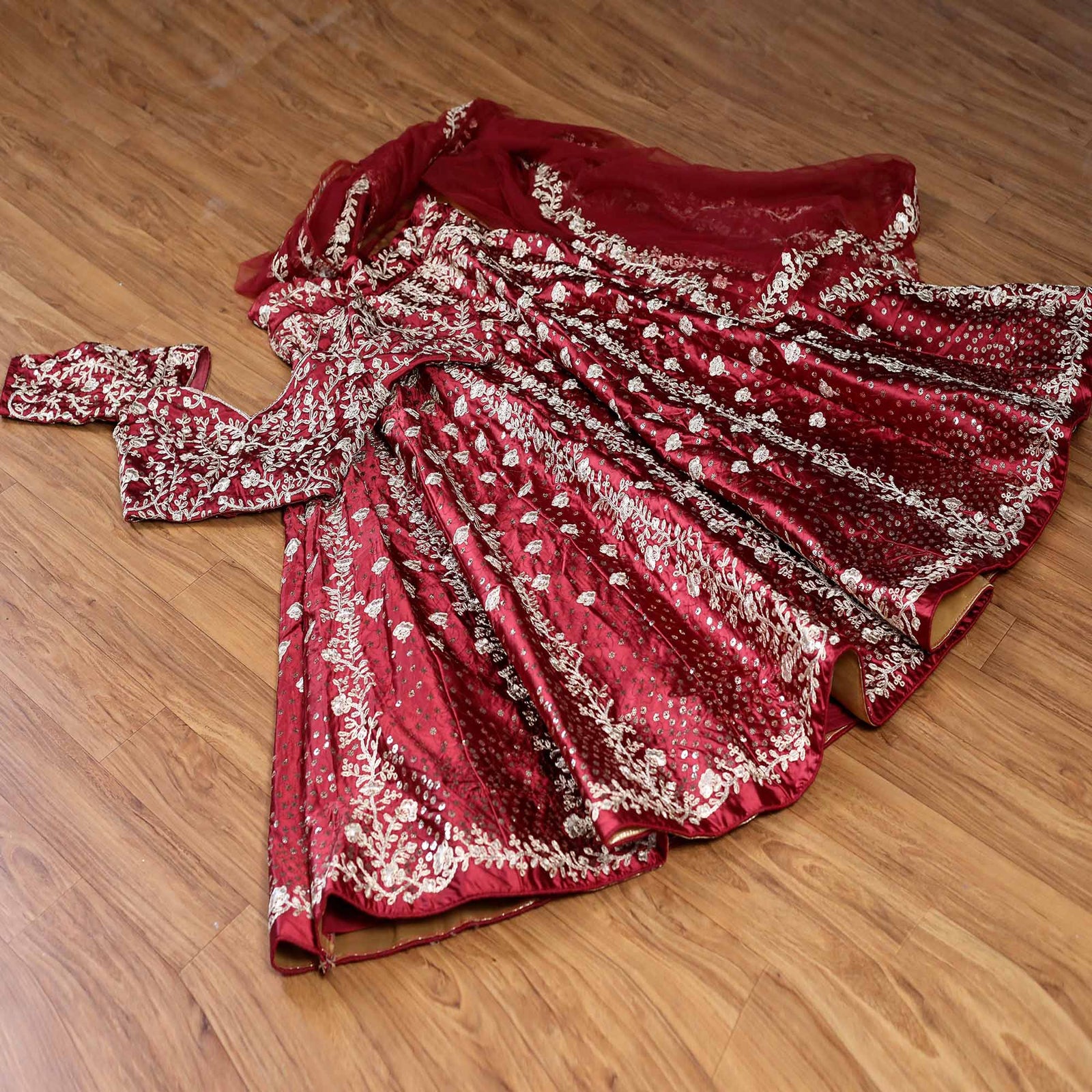 Maroon Embroidered Satin Lehenga Choli Clothsvilla