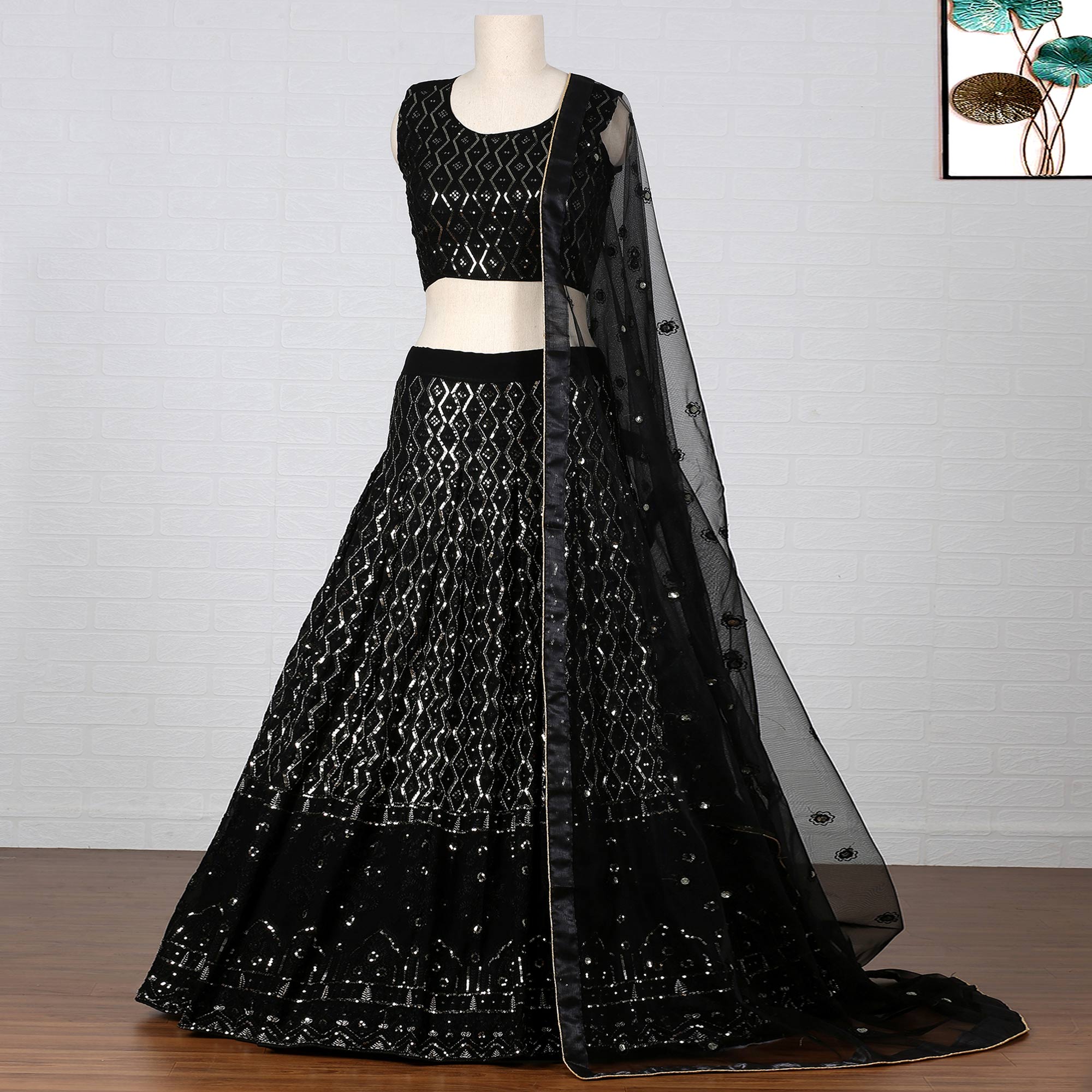 Amazon.com: ETHNIC EMPORIUM Indian Bride's maid Black net Sequin Lehenga  choli Dupatta Woman Party V Neck Blouse Ghagra 2740 (s) : Clothing, Shoes &  Jewelry