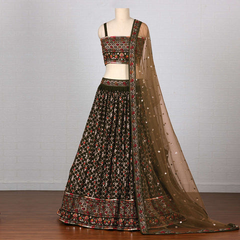Mehendi Green Sequins Embroidered Georgette Lehenga Choli Clothsvilla Main image
