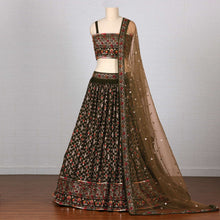 Load image into Gallery viewer, Mehendi Green Sequins Embroidered Georgette Lehenga Choli Clothsvilla