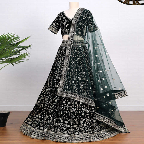 Dark Green Sequins Embroidered Velvet Lehenga Choli Clothsvilla Main image