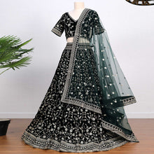 Load image into Gallery viewer, Dark Green Sequins Embroidered Velvet Lehenga Choli Clothsvilla
