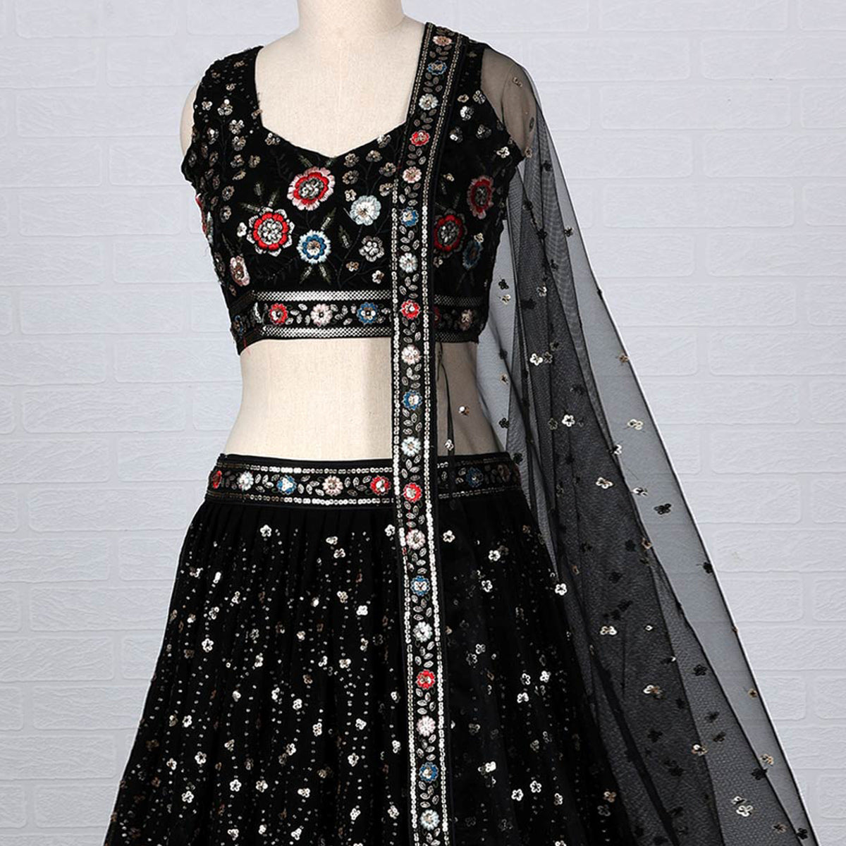 Black Sequins Embroidered Georgette Lehenga Choli Clothsvilla