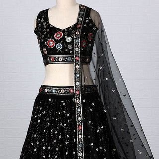 Black Sequins Embroidered Georgette Lehenga Choli Clothsvilla