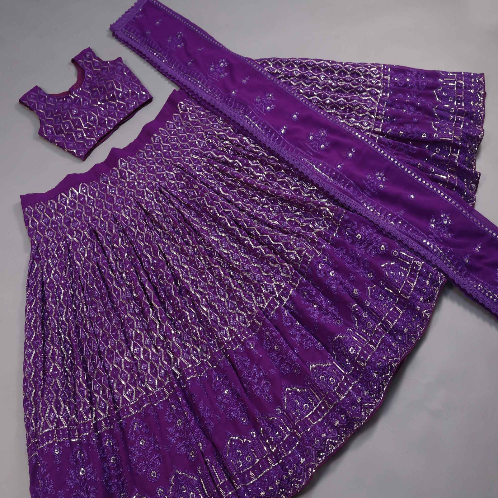 Purple Sequins Embroidered Georgette Lehenga Choli Clothsvilla