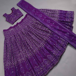 Purple Sequins Embroidered Georgette Lehenga Choli Clothsvilla