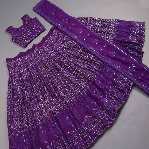 Purple Sequins Embroidered Georgette Lehenga Choli Clothsvilla