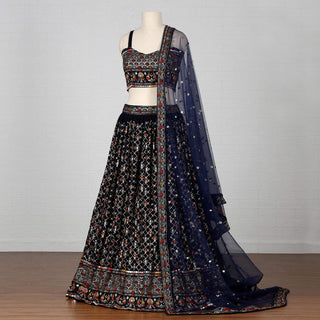 Navy Blue Sequins Embroidered Georgette Lehenga Choli Clothsvilla