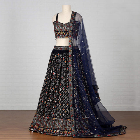 Navy Blue Sequins Embroidered Georgette Lehenga Choli Clothsvilla Main image