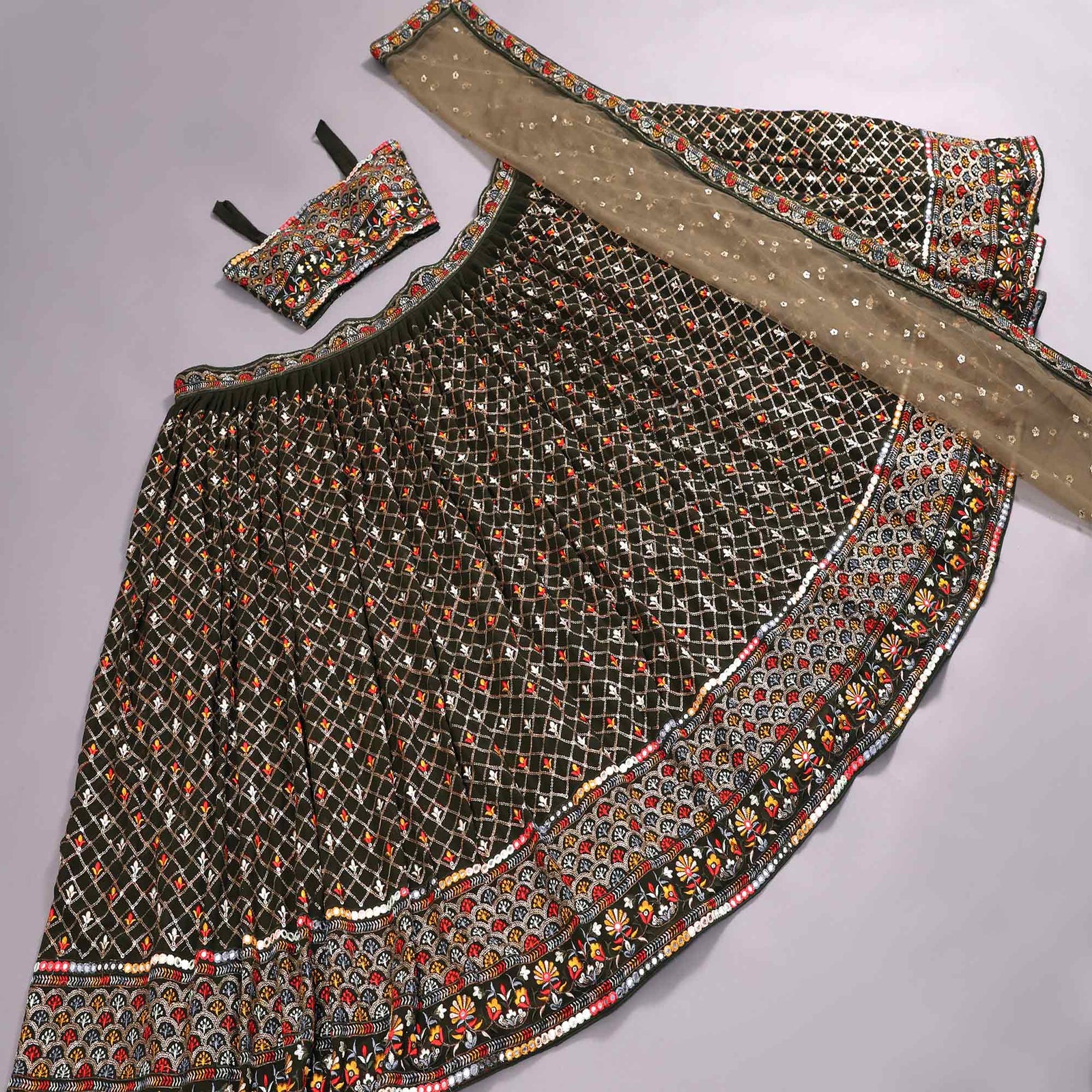 Mehendi Green Sequins Embroidered Georgette Lehenga Choli Clothsvilla