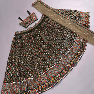 Mehendi Green Sequins Embroidered Georgette Lehenga Choli Clothsvilla