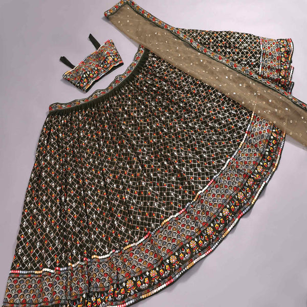 Mehendi Green Sequins Embroidered Georgette Lehenga Choli Clothsvilla