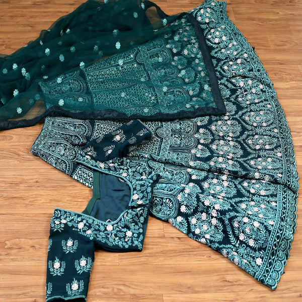 Bottle Green Sequins Embroidered Georgette Lehenga Choli Clothsvilla