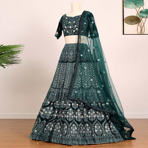 Bottle Green Sequins Embroidered Georgette Lehenga Choli Clothsvilla Main image