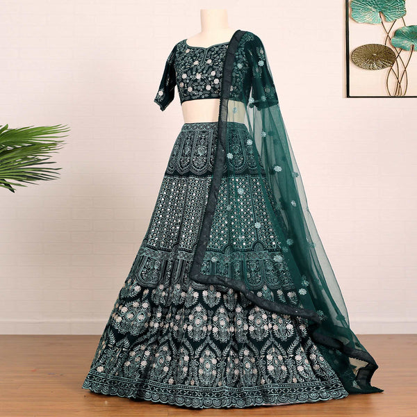 Bottle Green Sequins Embroidered Georgette Lehenga Choli Clothsvilla