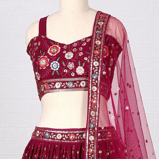 Wine Sequins Embroidered Georgette Lehenga Choli Clothsvilla