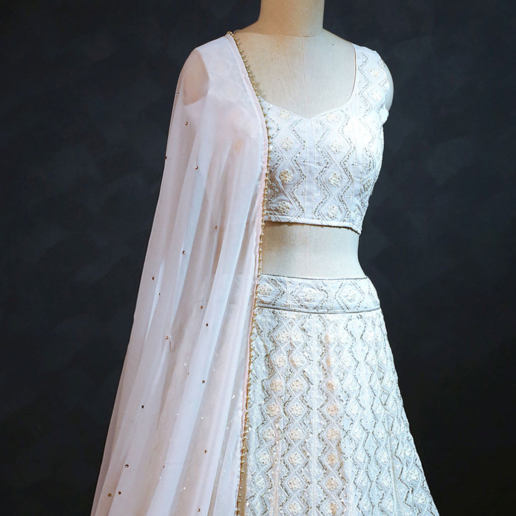 White Sequins Embroidered Georgette Lehenga Choli Clothsvilla
