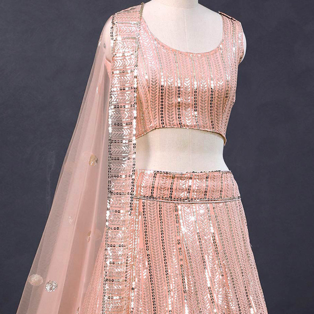 Pink Sequins Embroidered Georgette Lehenga Choli Clothsvilla