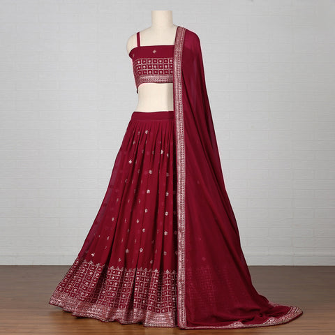 Maroon Embroidered Georgette Lehenga Choli Clothsvilla Main image