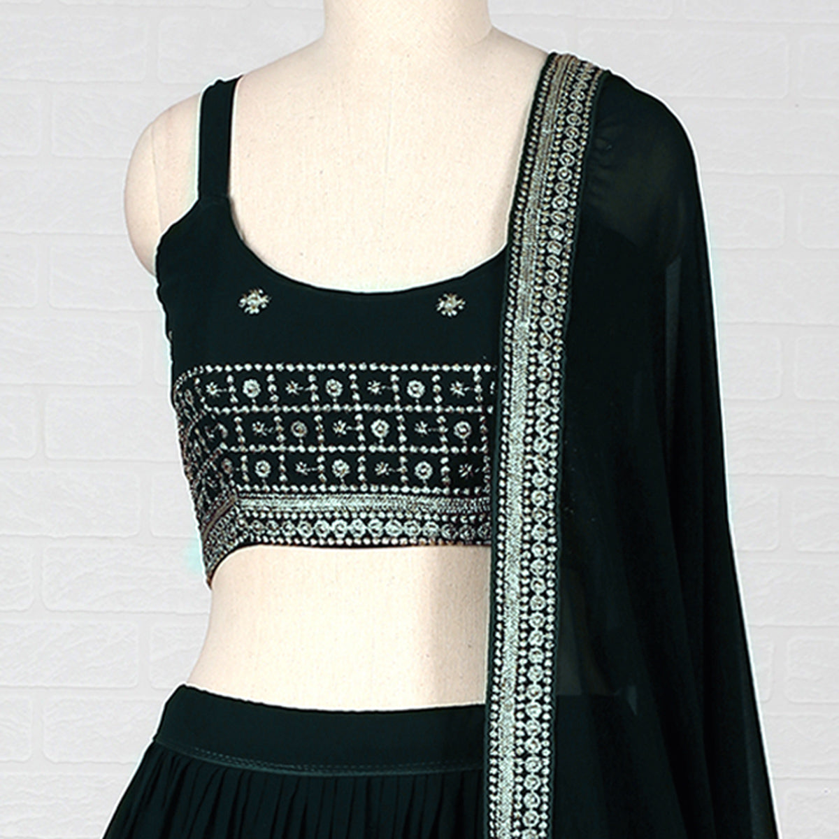 Green Embroidered Georgette Lehenga Choli Clothsvilla