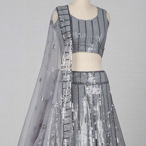 Grey Sequins Embroidered Georgette Lehenga Choli Clothsvilla