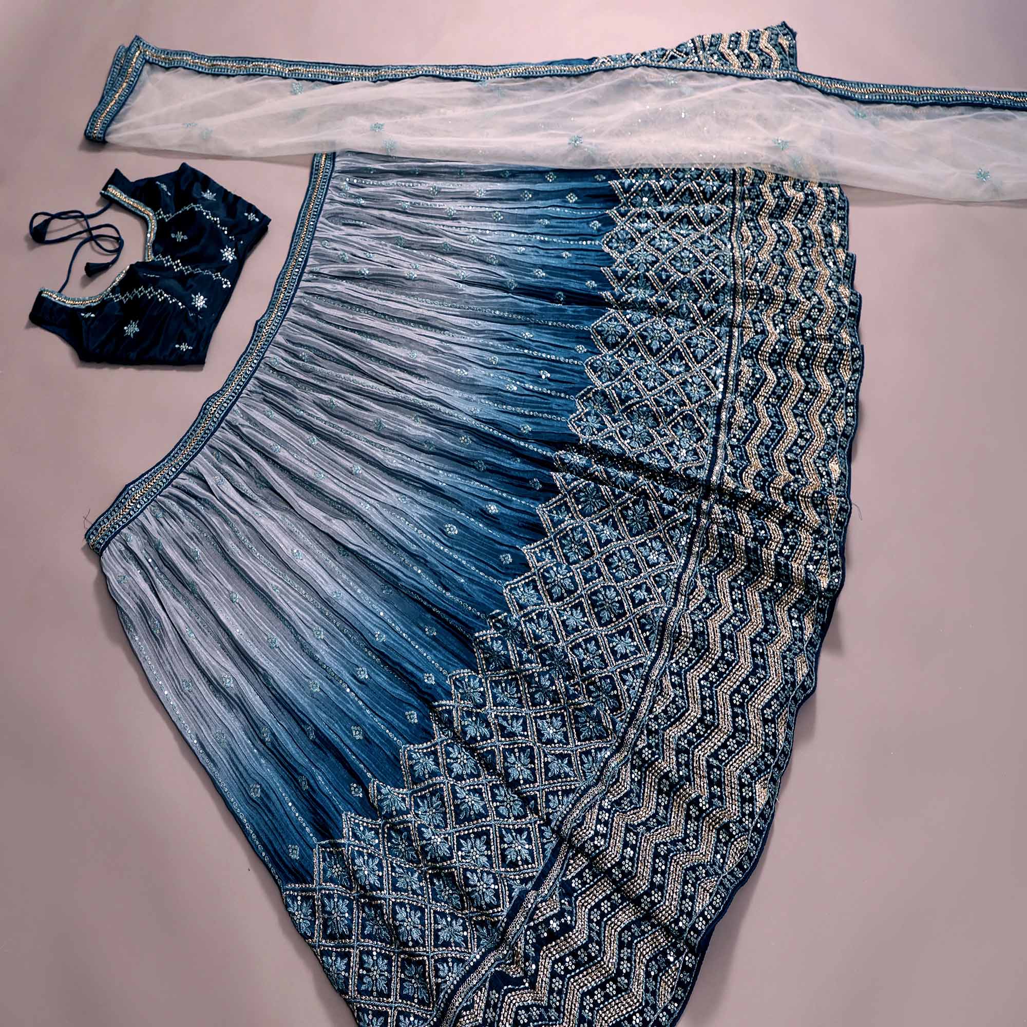 Blue Sequins Embroidered Satin Lehenga Choli Clothsvilla