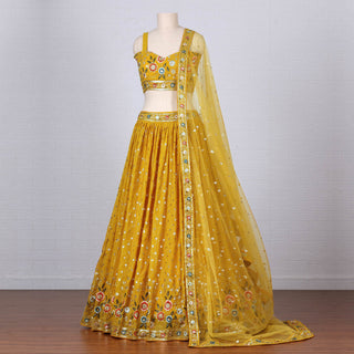Mustard Sequins Embroidered Georgette Lehenga Choli Clothsvilla