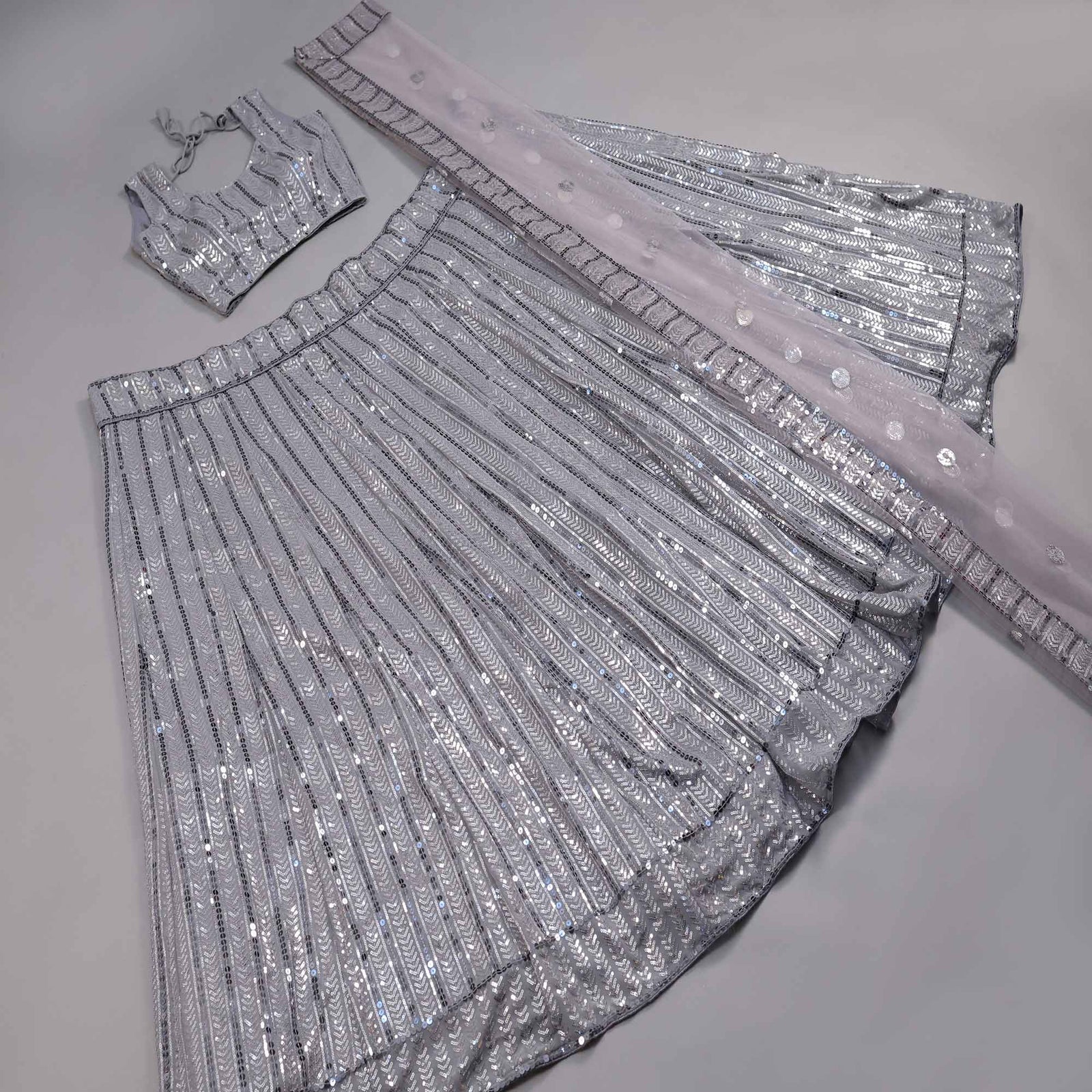 Grey Sequins Embroidered Georgette Lehenga Choli Clothsvilla
